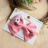 Little Pink Petals Hand Embroidered Toddler Bow Hair Tie – Blush Floral Rubber Band