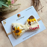 Little Sunflower Hand Embroidered Toddler Bow Hair Tie – Cream Floral Rubber Band