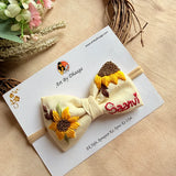 Little Sunflower Hand Embroidered Toddler Bow Hair Tie – Cream Floral Rubber Band