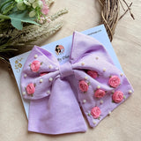 Baby Bloom Lavender Hand Embroidered Bow Hair Accessory