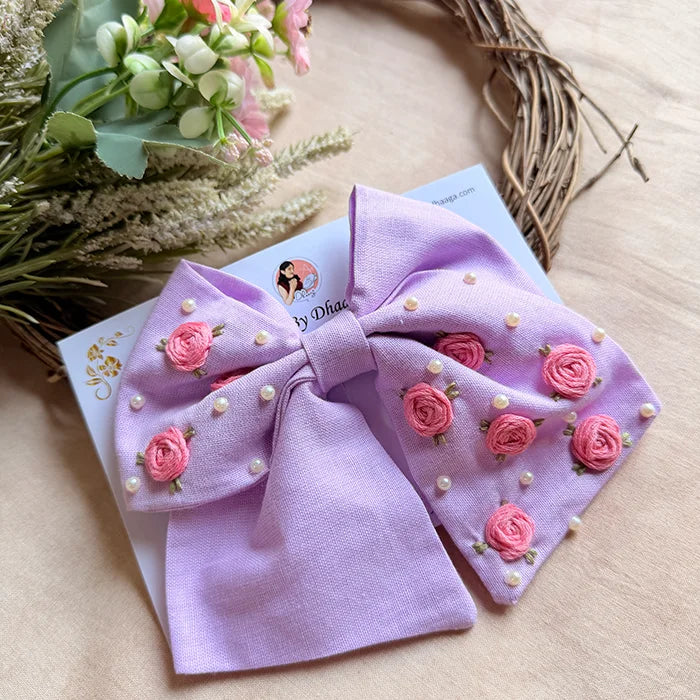 Baby Bloom Lavender Hand Embroidered Bow Hair Accessory