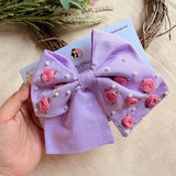 Baby Bloom Lavender Hand Embroidered Bow Hair Accessory