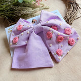 Baby Bloom Lavender Hand Embroidered Bow Hair Accessory