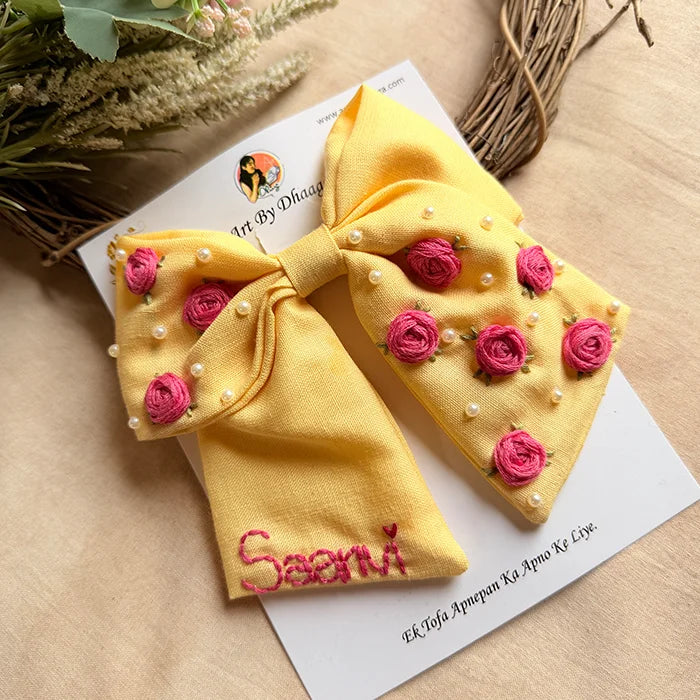 Baby Bloom Yellow Personalized Hand Embroidered Bow Hair Accessory