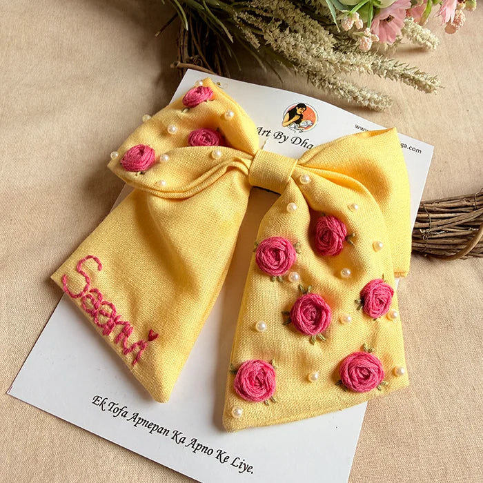Baby Bloom Yellow Personalized Hand Embroidered Bow Hair Accessory