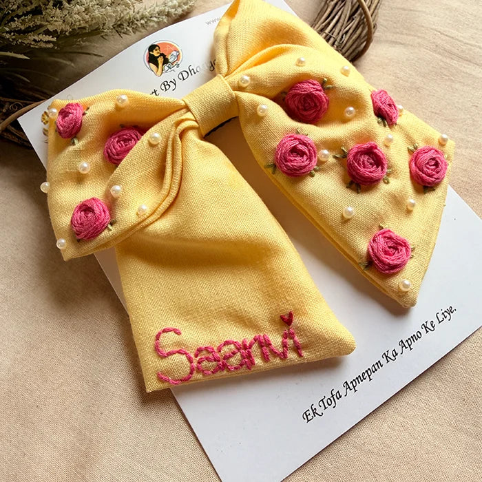 Baby Bloom Yellow Personalized Hand Embroidered Bow Hair Accessory