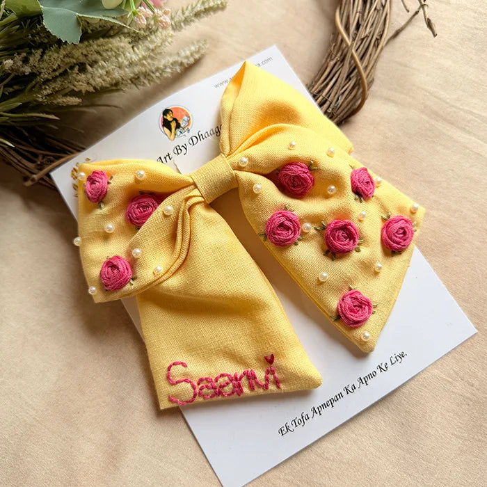 Baby Bloom Yellow Personalized Hand Embroidered Bow Hair Accessory