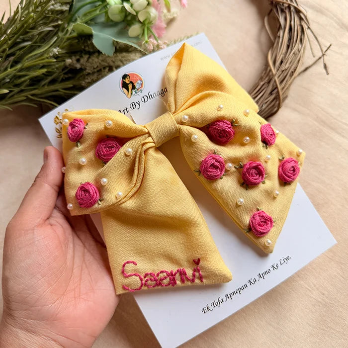 Baby Bloom Yellow Personalized Hand Embroidered Bow Hair Accessory