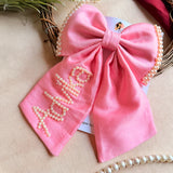 Pearl Name Pink Hand-Embroidered Bow Hair Accessory