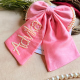 Pearl Name Pink Hand-Embroidered Bow Hair Accessory