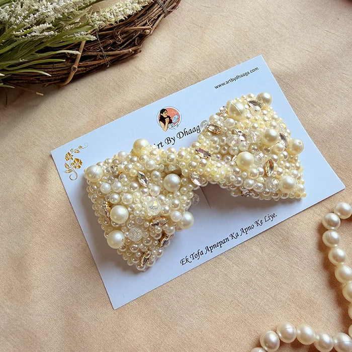 Darling Pearl Hand-Embroidered Bow Hair Accessory