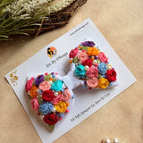 Rainbow Garden Hand-Embroidered Floral Bow Hair Accessory