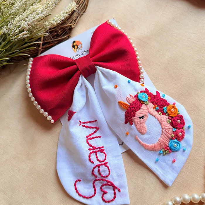 Unicorn Personalized Hand-Embroidered Bow Hair Accessory