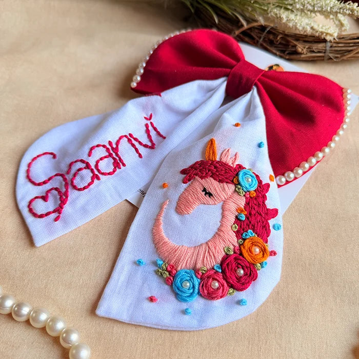 Unicorn Personalized Hand-Embroidered Bow Hair Accessory