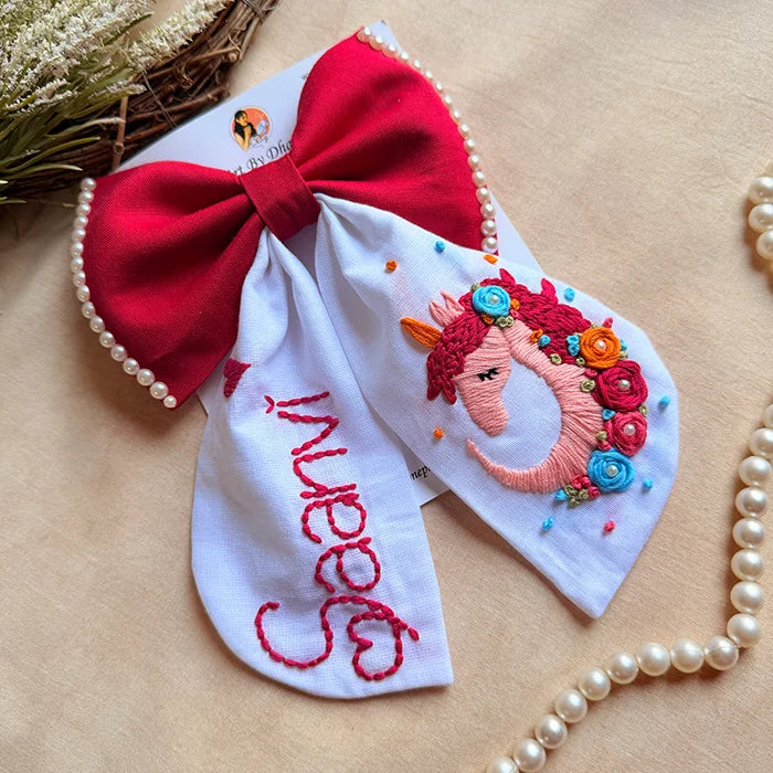 Unicorn Personalized Hand-Embroidered Bow Hair Accessory
