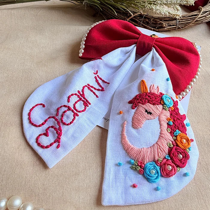 Unicorn Personalized Hand-Embroidered Bow Hair Accessory