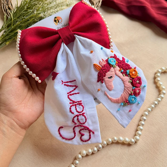 Unicorn Personalized Hand-Embroidered Bow Hair Accessory