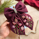 Roohi Wine Floral Hand-Embroidered Bow Hair Accessory