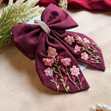 Roohi Wine Floral Hand-Embroidered Bow Hair Accessory