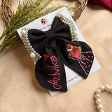 Aaina Black Mini Bow for Kids – Hand-Embroidered Personalized Hair Accessory