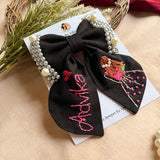 Aaina Black Mini Bow for Kids – Hand-Embroidered Personalized Hair Accessory