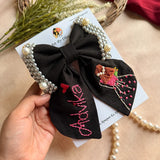 Aaina Black Mini Bow for Kids – Hand-Embroidered Personalized Hair Accessory