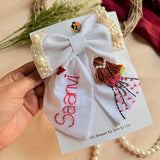 Aaina Mini White Bow for Kids – Hand-Embroidered Personalized Hair Accessory
