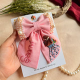 Aaina Mini Pink Bow for Kids – Hand-Embroidered Personalized Hair Accessory