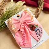 Aaina Mini Pink Bow for Kids – Hand-Embroidered Personalized Hair Accessory