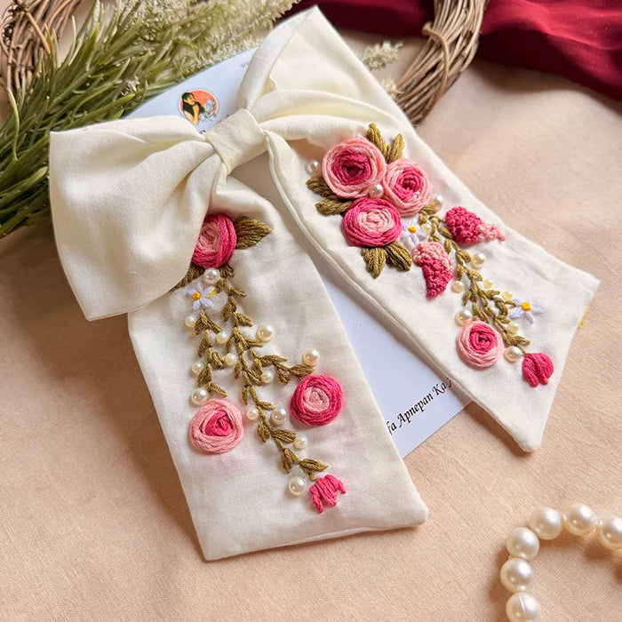 Aruna Floral Hand-Embroidered Bow Hair Accessory