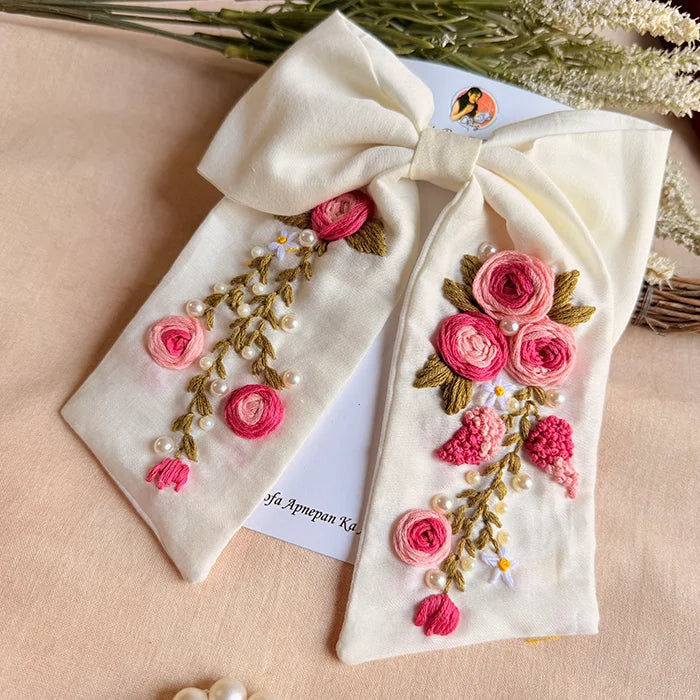 Aruna Floral Hand-Embroidered Bow Hair Accessory