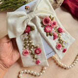 Aruna Floral Hand-Embroidered Bow Hair Accessory