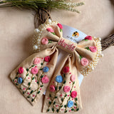 Apsara Mini Beige Bow for Kids – Hand-Embroidered Floral Hair Accessory