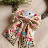 Apsara Mini Beige Bow for Kids – Hand-Embroidered Floral Hair Accessory