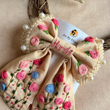 Apsara Mini Beige Bow for Kids – Hand-Embroidered Floral Hair Accessory