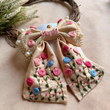 Apsara Mini Beige Bow for Kids – Hand-Embroidered Floral Hair Accessory
