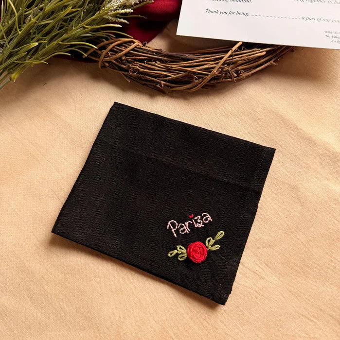 Prestige Black Personalized Hand Embroidered Handkerchief