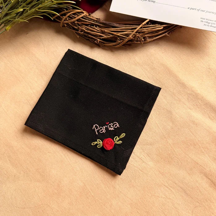 Prestige Black Personalized Hand Embroidered Handkerchief