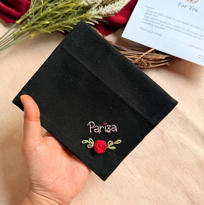 Prestige Black Personalized Hand Embroidered Handkerchief