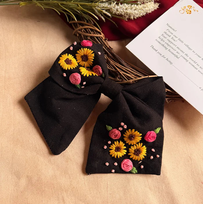 Night Sunflower Mini Bow Hair Tie