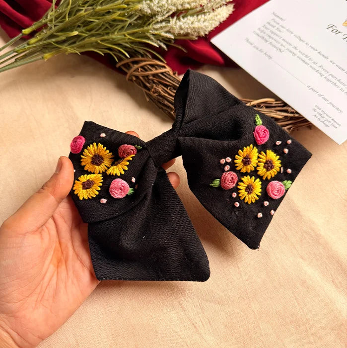 Night Sunflower Mini Bow Hair Tie