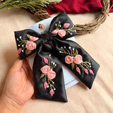 Kali Hand Embroidered Floral Black Bow Hair Clip
