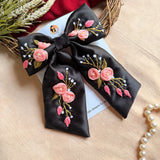 Kali Hand Embroidered Floral Black Bow Hair Clip