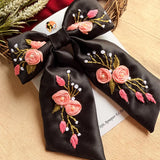 Kali Hand Embroidered Floral Black Bow Hair Clip