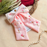 Lily Hand Embroidered Pink Floral Bow Hair Clip