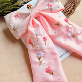 Lily Hand Embroidered Pink Floral Bow Hair Clip