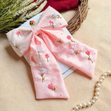 Lily Hand Embroidered Pink Floral Bow Hair Clip