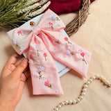 Lily Hand Embroidered Pink Floral Bow Hair Clip
