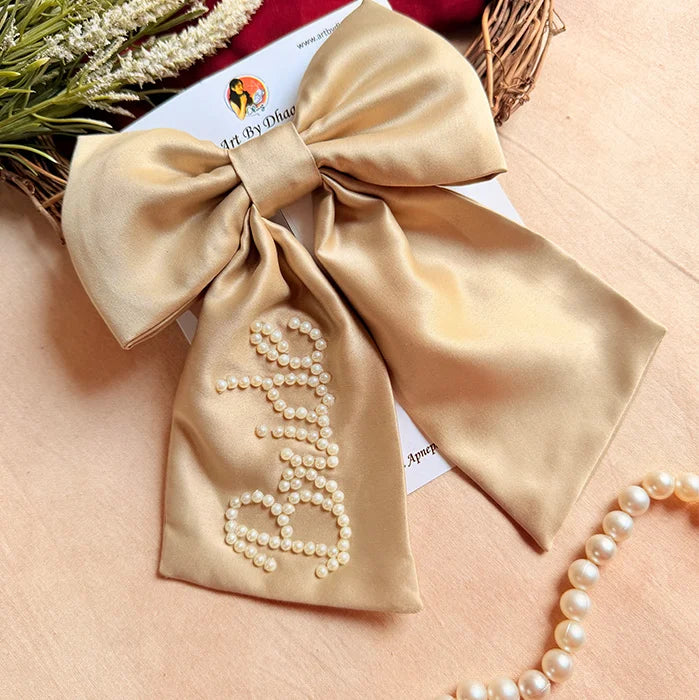 Browney Pearl ( Satin )Personalized Satin Bow Hair Clip