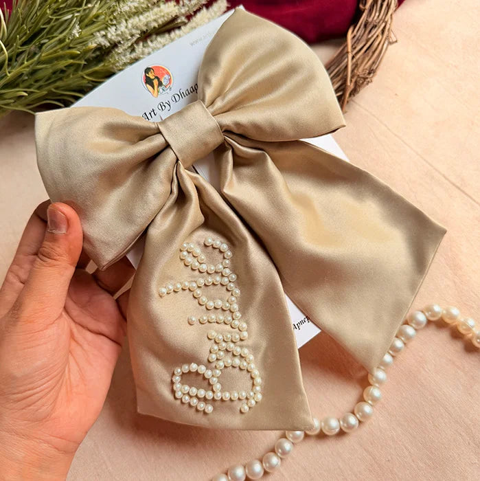 Browney Pearl ( Satin )Personalized Satin Bow Hair Clip